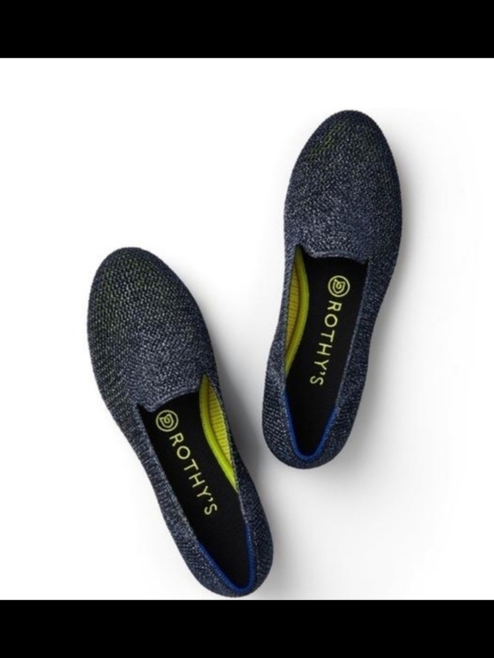 Rothy's Metallic Lattice Navy And Neon Loafers 7.5